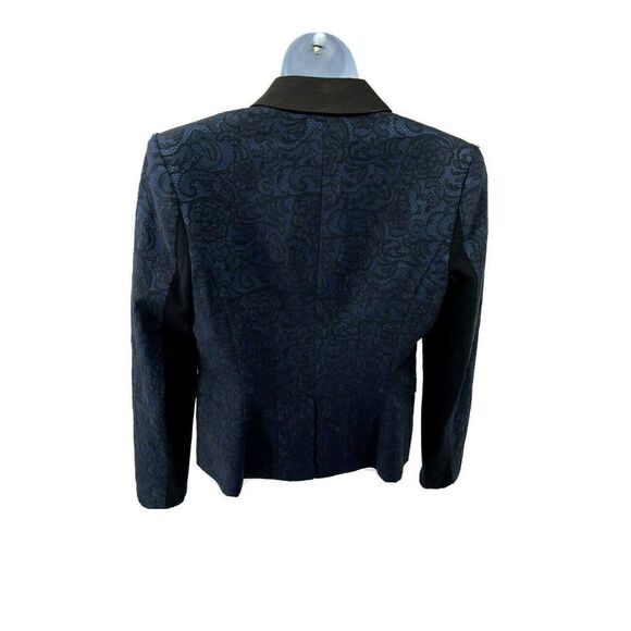 BCBGmaxazria Philipe Tuxedo Blazer Jacket Blue with Black Lace Satin Medium - Picture 3 of 14